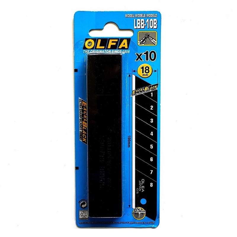 dc6c61d9188e156a53ade0e15c3ff218.jpg OLFA Лезвия сегментные отламывающиеся 18 х 0,5 мм, титановое покрытие (10 шт)